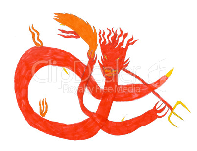 Fire monster devil draw by kid illustration