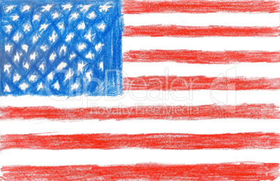 American flag, pencil drawing illustration kid style