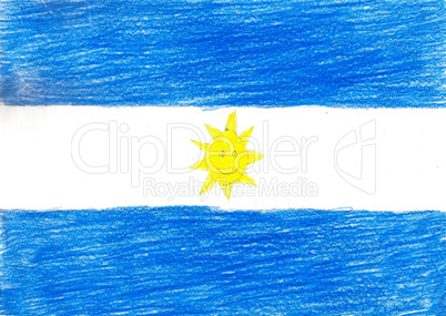 Argentina flag, pencil drawing illustration kid style photo image