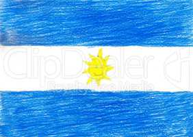 Argentina flag, pencil drawing illustration kid style photo image