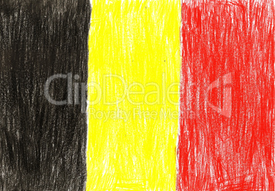 Belgium flag, pencil drawing illustration kid style photo image