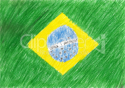 Brazil flag, pencil drawing illustration kid style photo image