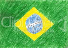 Brazil flag, pencil drawing illustration kid style photo image