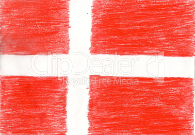 Denmark flag, pencil drawing illustration kid style photo image