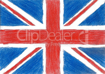 Britain flag, pencil drawing illustration kid style photo image