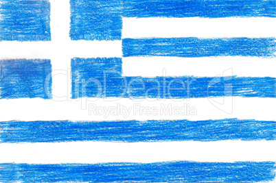 Greece flag, pencil drawing illustration kid style photo image