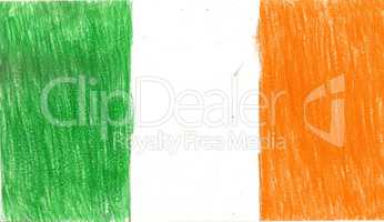 Ireland irish flag, pencil drawing illustration kid style photo image