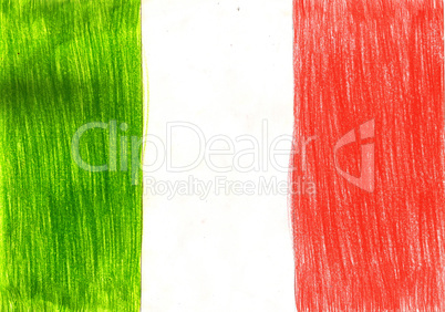 Italy flag, italian pencil drawing illustration kid style photo image