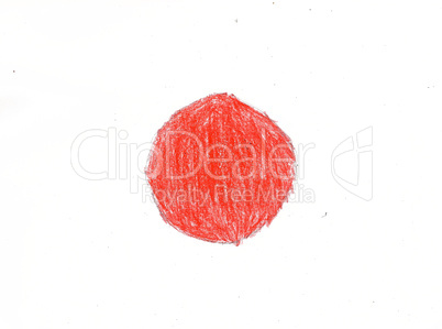 Japan flag, pencil drawing illustration kid style photo image