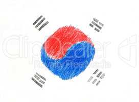 Korea flag pencil drawing illustration kid style photo image