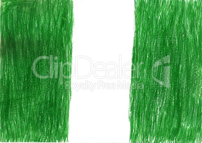 Nigeria flag pencil drawing illustration kid style photo image