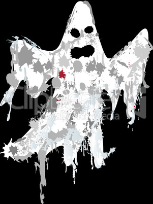 Halloween grunge ghost silhouette vector, ink illustration isolated on black