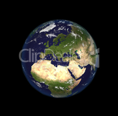 The Earth from space showing Europe and Africa. Extremely detailed image, including elements furnished by NASA. Other orientations available.