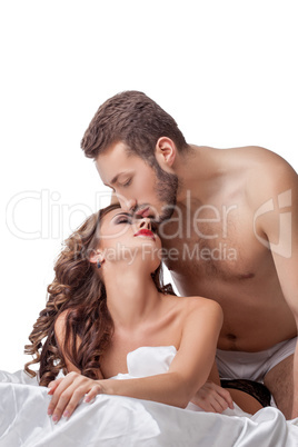 Portrait of lovers tenderly touching each other