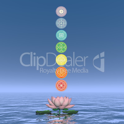 Seven chakra symbols column - 3D render