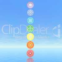 Seven chakra symbols column - 3D render