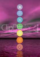 Seven chakra symbols column - 3D render