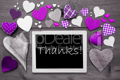 Chalkbord With Many Purple Hearts, Thanks