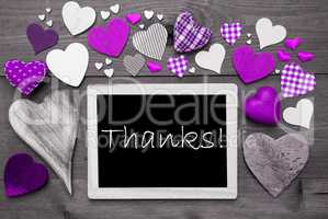 Chalkbord With Many Purple Hearts, Thanks