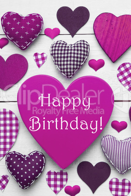 Vertical Card With Purple Heart Texture, Happy Birthday