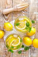 summer citrus lemonade drink with fresh lemon and mint