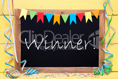 Chalkboard With Party Decoration, Text Winner