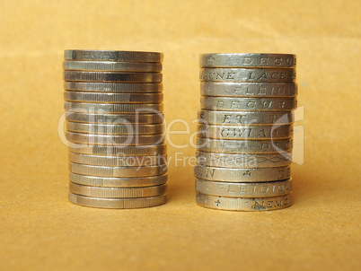 Euro and Pound coins pile