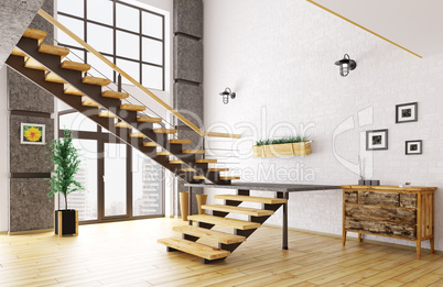 Hall with staircase interior 3d rendering