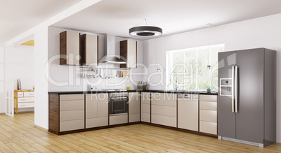 Modern kitchen interior 3d rendering