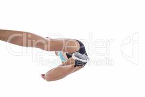 Low angle female athlete jumping