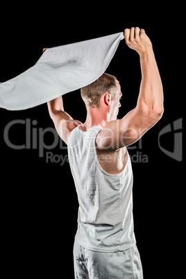Athlete posing with flag