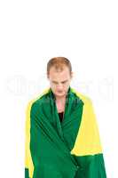 Athlete with brazilian flag wrapped around his body