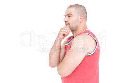 Athlete posing with hand on chin