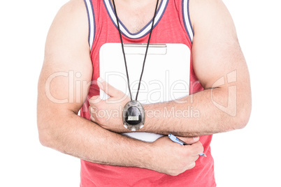 Athlete with sport timer and clipboard