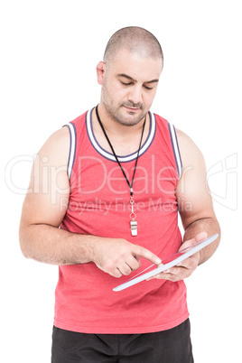 Athlete using digital tablet