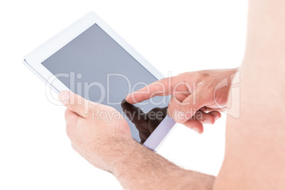 Close-up of hand holding using digital tablet