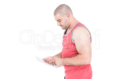 Athlete using digital tablet