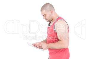 Athlete using digital tablet