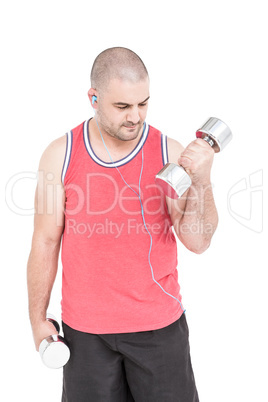 Athlete working out with dumbbells