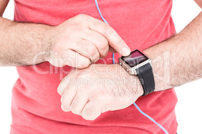 Close-up of athlete showing time on wristwatch