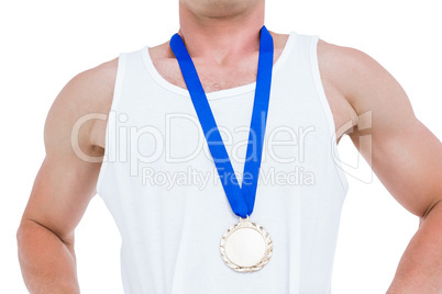 Close-up of athlete with olympic medal