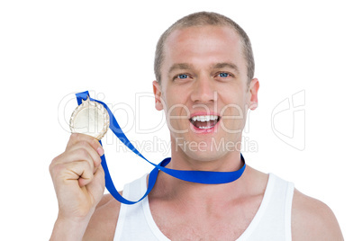 Close-up of athlete with olympic medal