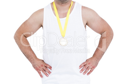 Close-up of athlete with olympic medal