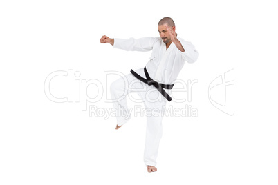 Fighter performing karate stance