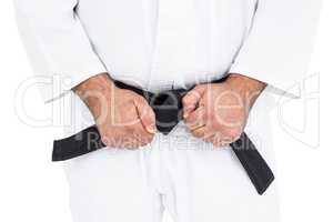 Close-up of karate fighter making fists
