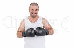 Boxer wearing head protector and gloves