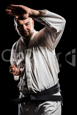 Fighter performing karate stance