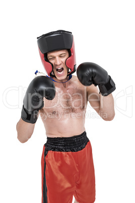 Boxer wearing medal performing boxing stance