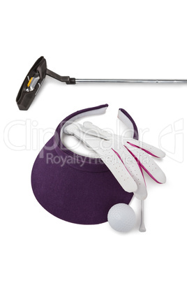 Close-up of various golf equipments