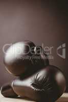 Close up of black boxing gloves